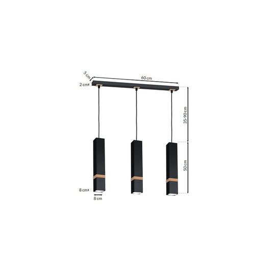 Vidar Hand Made Pendant Lamp Black With Natural Wood Cuboid