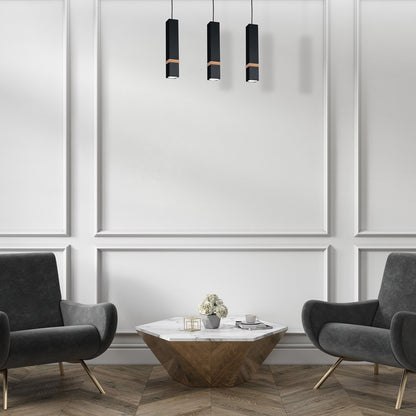 Vidar Hand Made Pendant Lamp Black With Natural Wood Cuboid