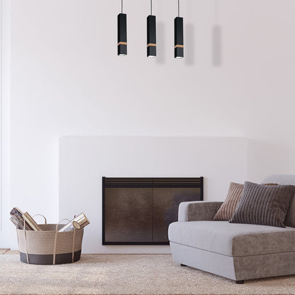 Vidar Hand Made Pendant Lamp Black With Natural Wood Cuboid