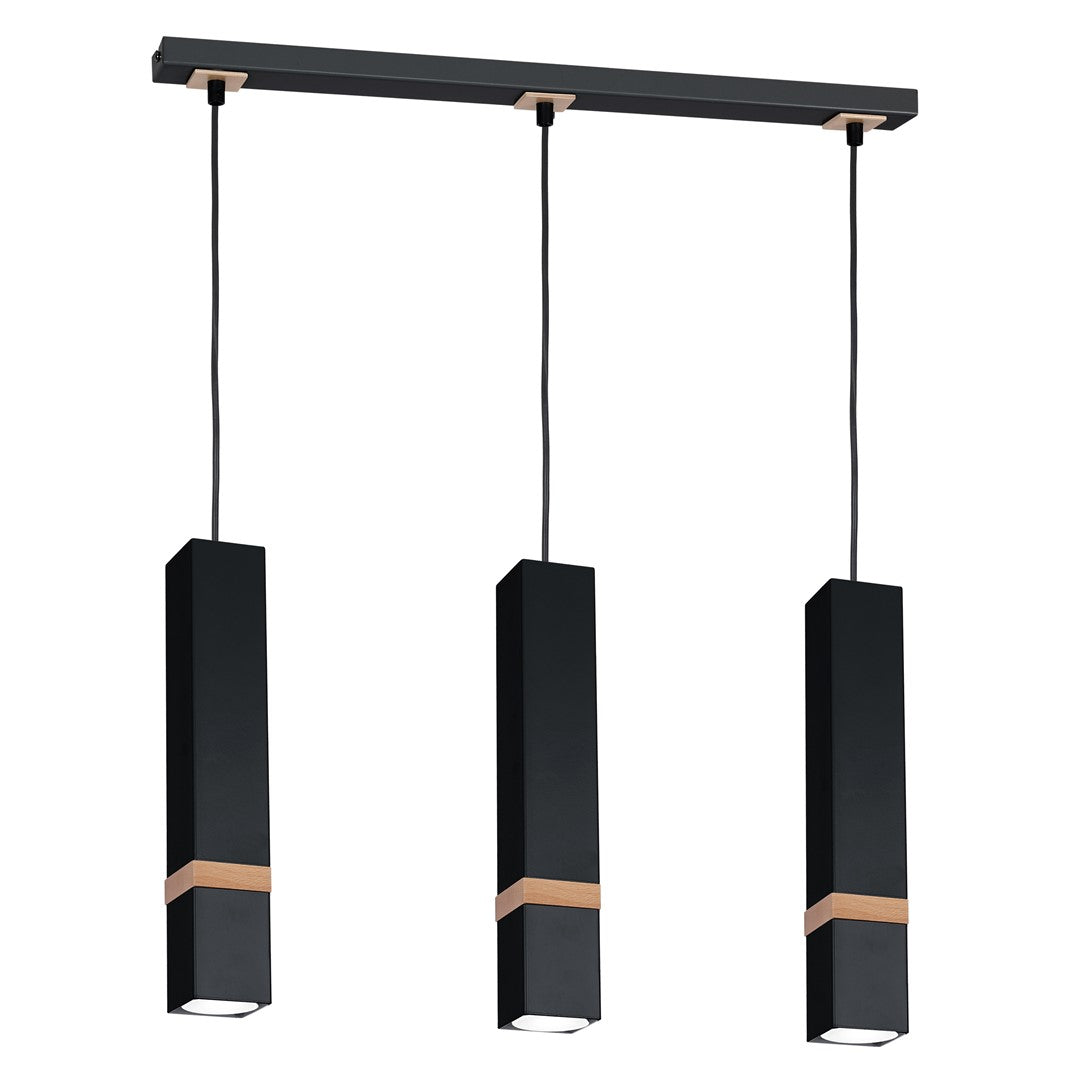 Vidar Hand Made Pendant Lamp Black With Natural Wood Cuboid